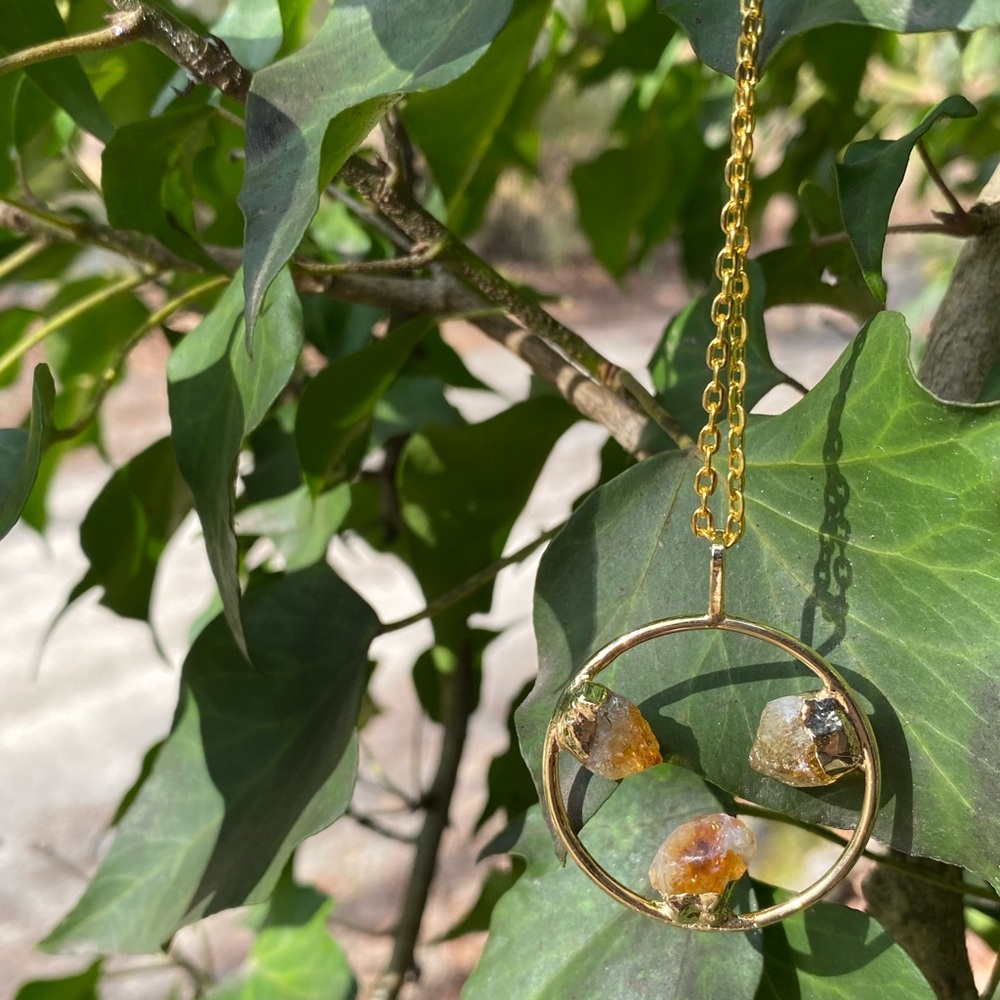 3 Point Trinity Raw Citrine Circle Necklace